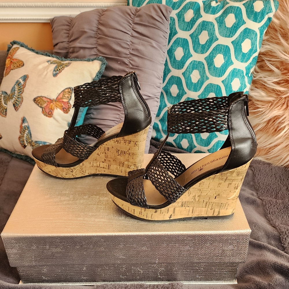 Black Woven Wedge Sandals